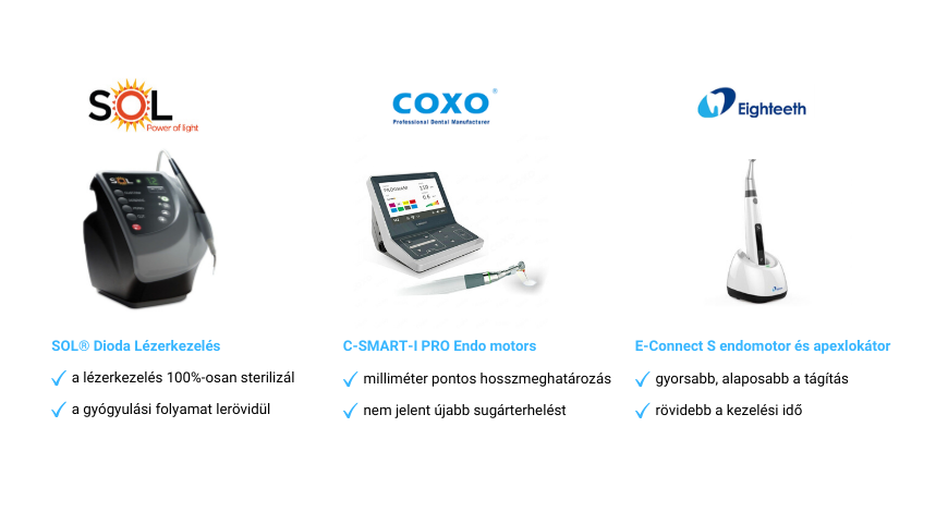 Gyökérkezelés során használt eszközökről egy ábra.